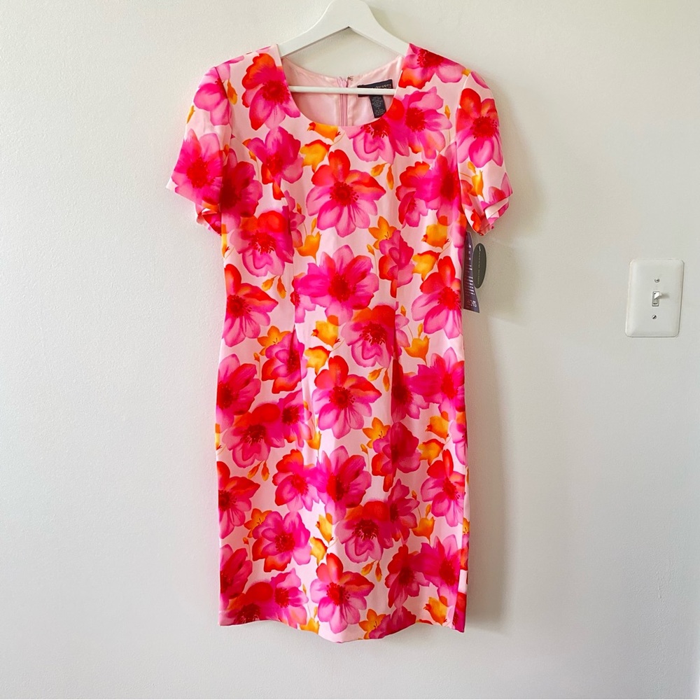 Valerie Dresses Pure Silk Floral Sheath Pink Dress